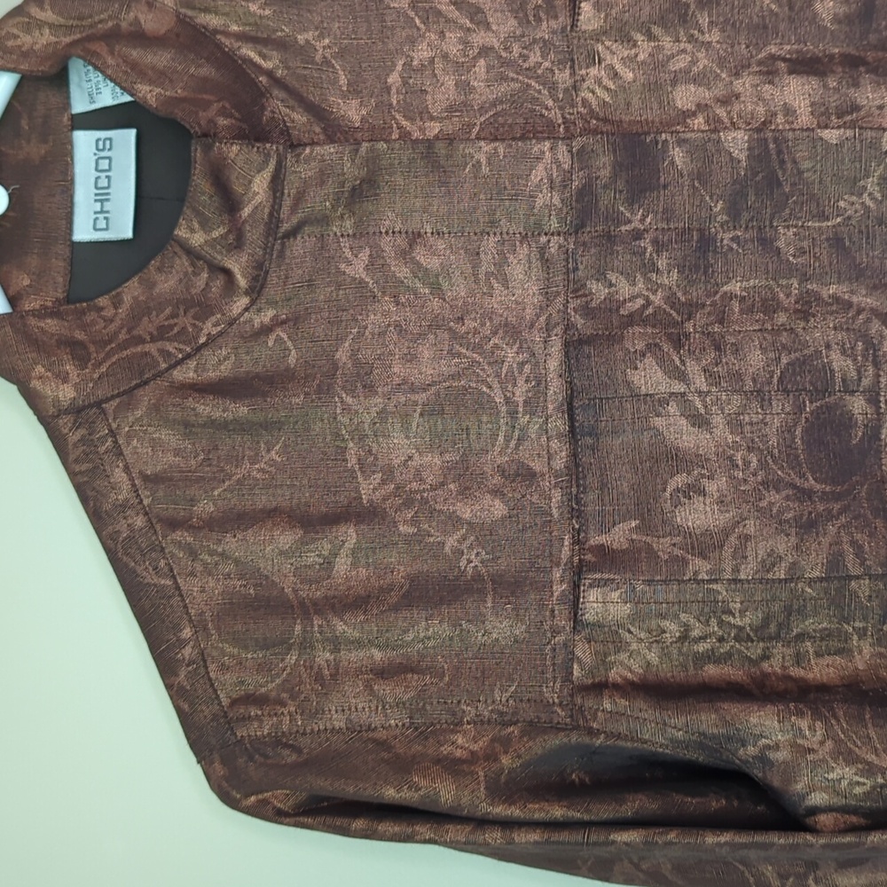 Chico's Silk Linen Shimmery Floral Lined Blazer Small Chico's 0 Metallic Bronze - Picture 5 of 14